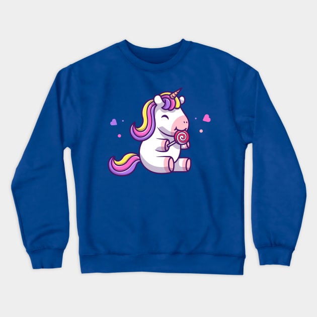 Cute Unicorn Eating Lollipop Cartoon (2) Crewneck Sweatshirt by Catalyst Labs